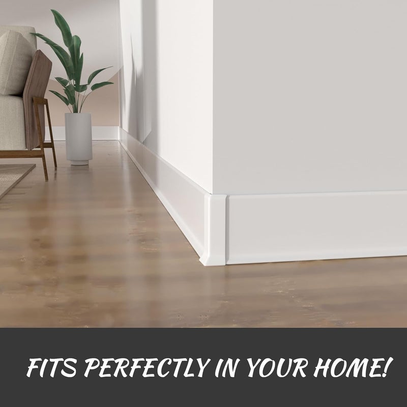 COUKIU Self Adhesive Baseboard Corner Blocks, 6inch(Width)3 Inside + 3 Outside Corners-Connector Between The Wall Base Cove Base Rubber Moulding Trim, Perfect Match for Our S152 Baseboard(White) - Image 5